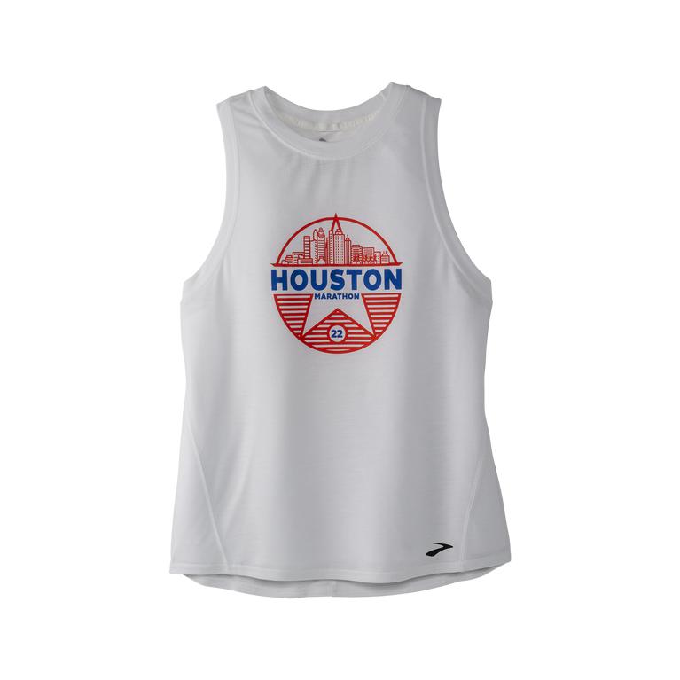 Brooks Women's Houston22 Distance Graphic Running Tank Top - White/26.2 Star (QBZA86153)